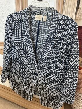 Chico's Navy and Cream Circle-Print Blazer